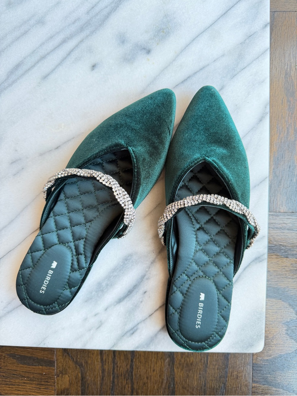 Birdies Starling Emerald Velvet Rhinestone Mule Flats Brand New Size 7 - Picture 6 of 8
